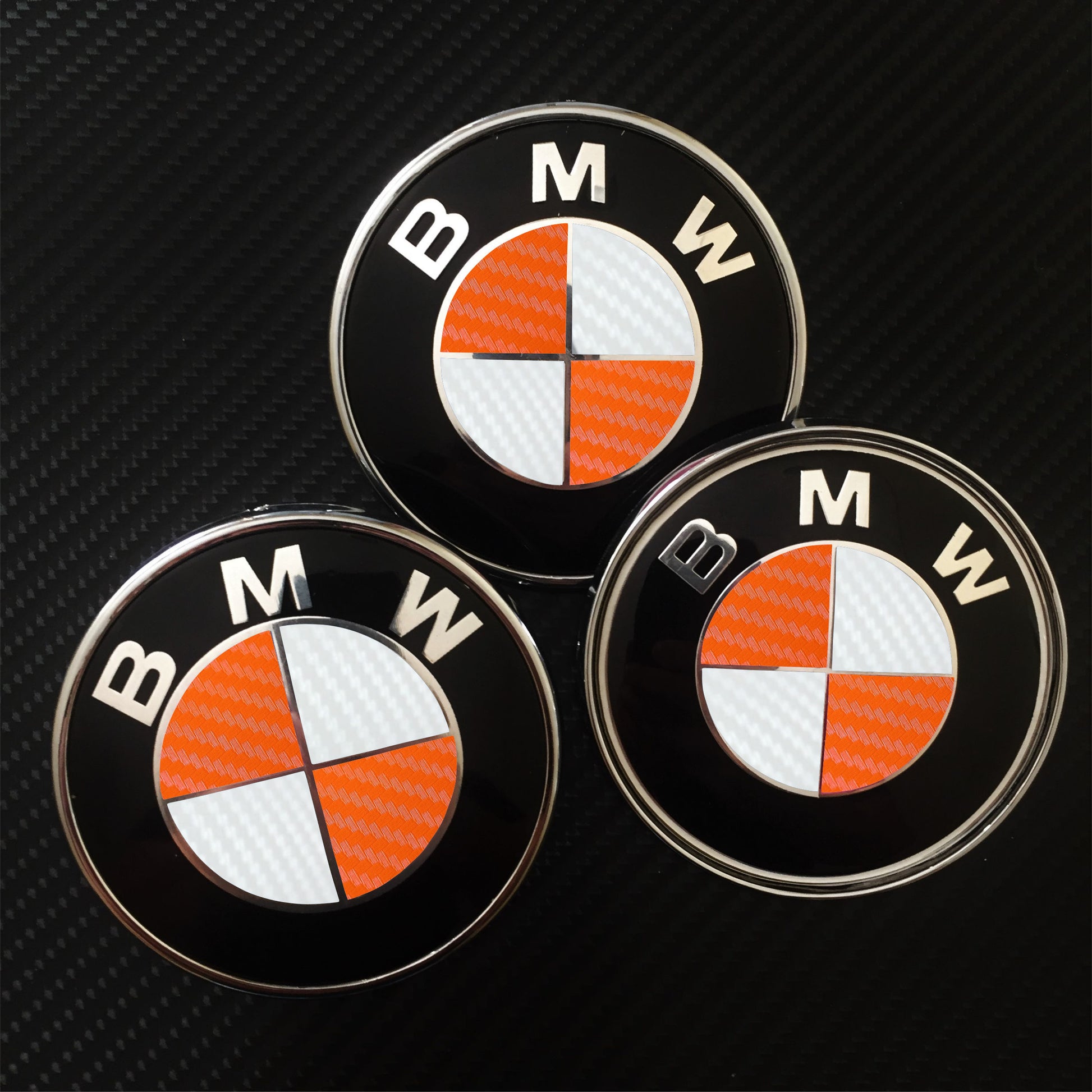 carbon white and orange overlays for bmw badge