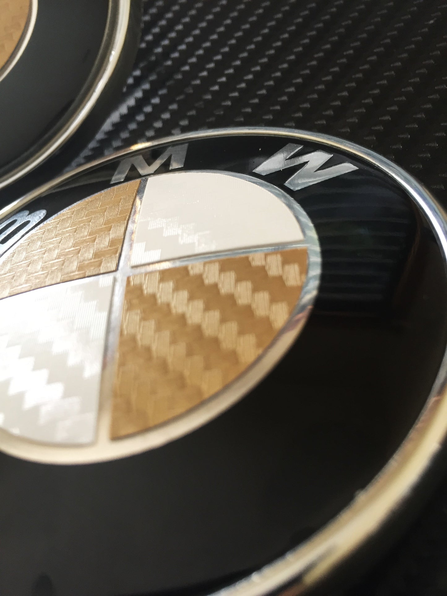 Carbon White and Gold Vinyl Overlays for Bmw Badge