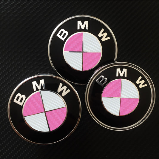 carbon white and pink overlays for bmw badge