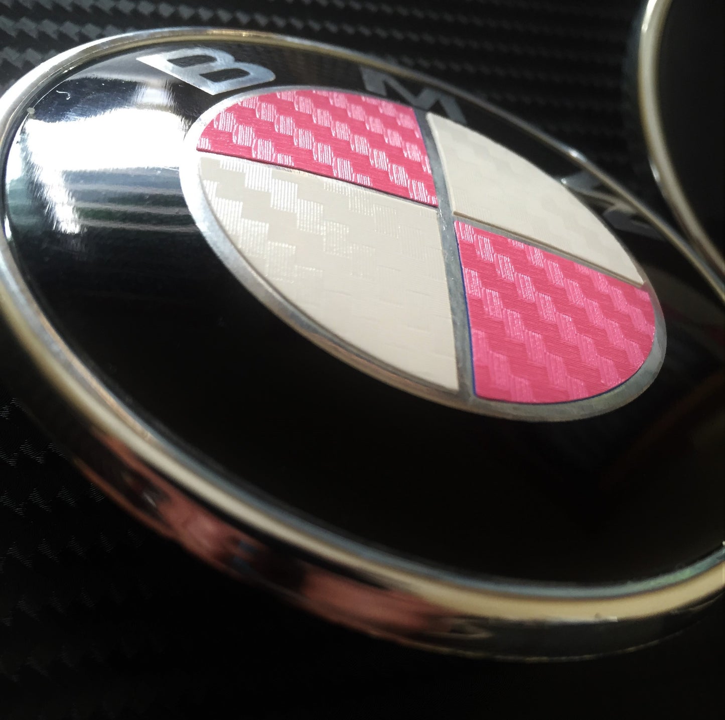 Carbon White and Pink Vinyl Overlays for Bmw Badge