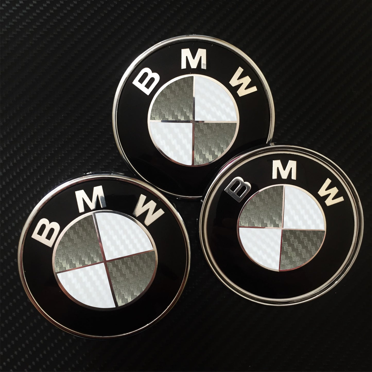 white and gray carbon overlays for bmw badge