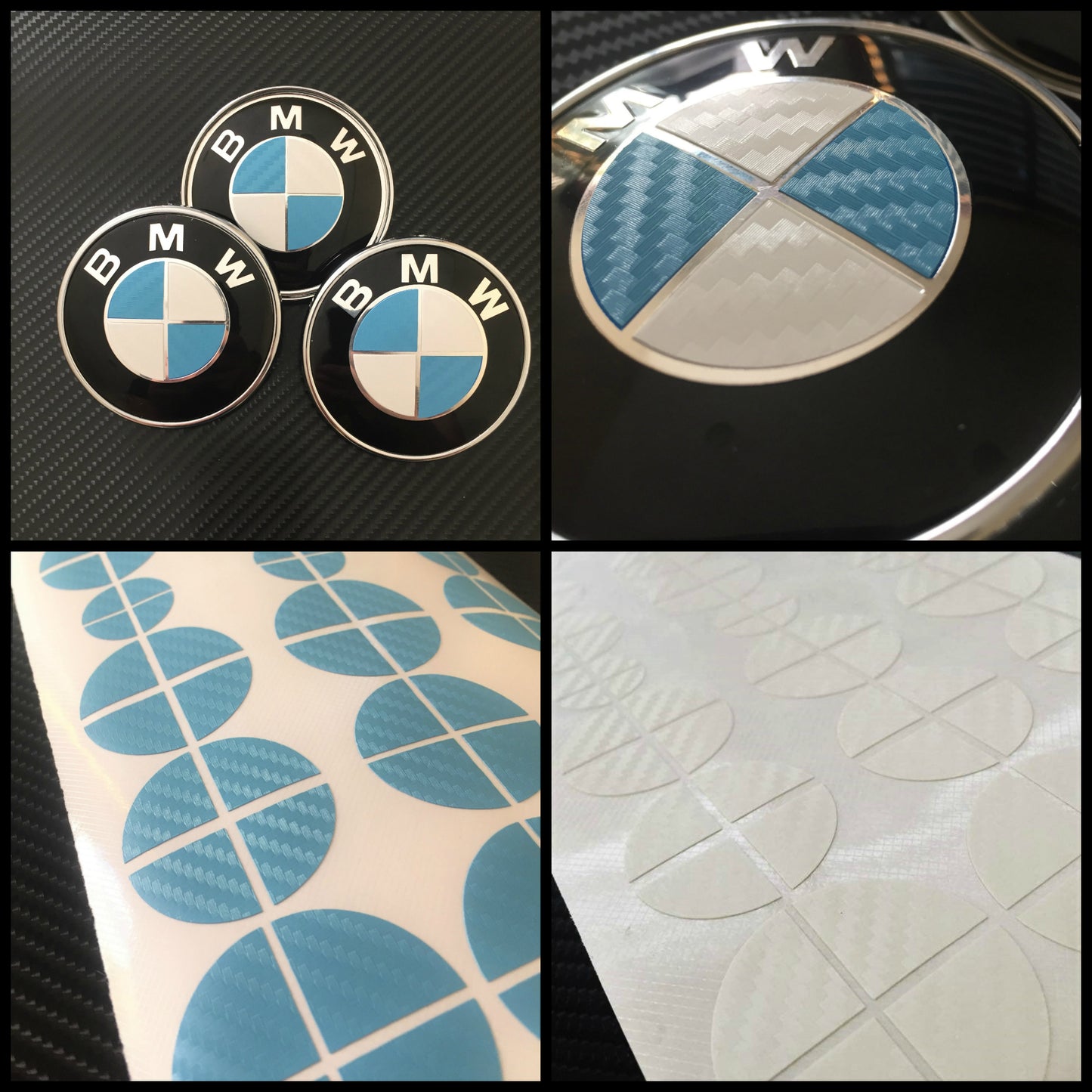 Carbon White and Light Blue Vinyl Overlays for Bmw Badge