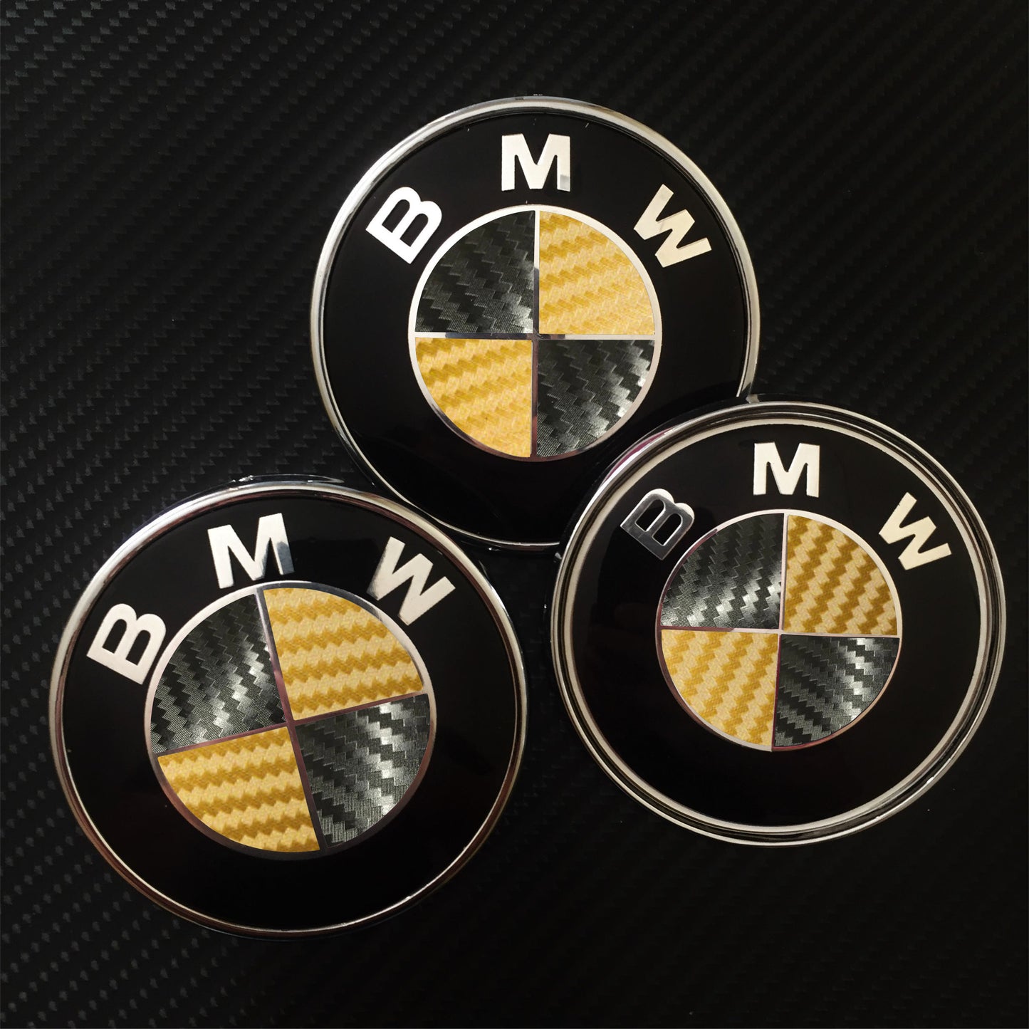 Black & Gold Carbon Fiber Bmw Roundel Vinyl Inserts