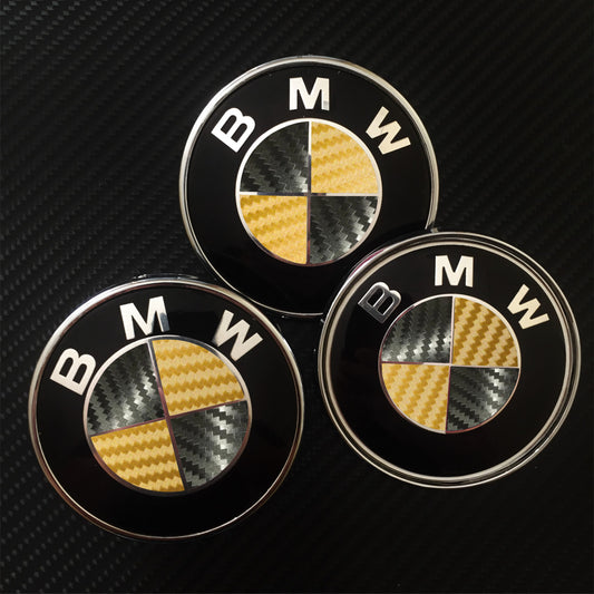 Black & Gold Carbon Fiber Bmw Roundel Vinyl Inserts