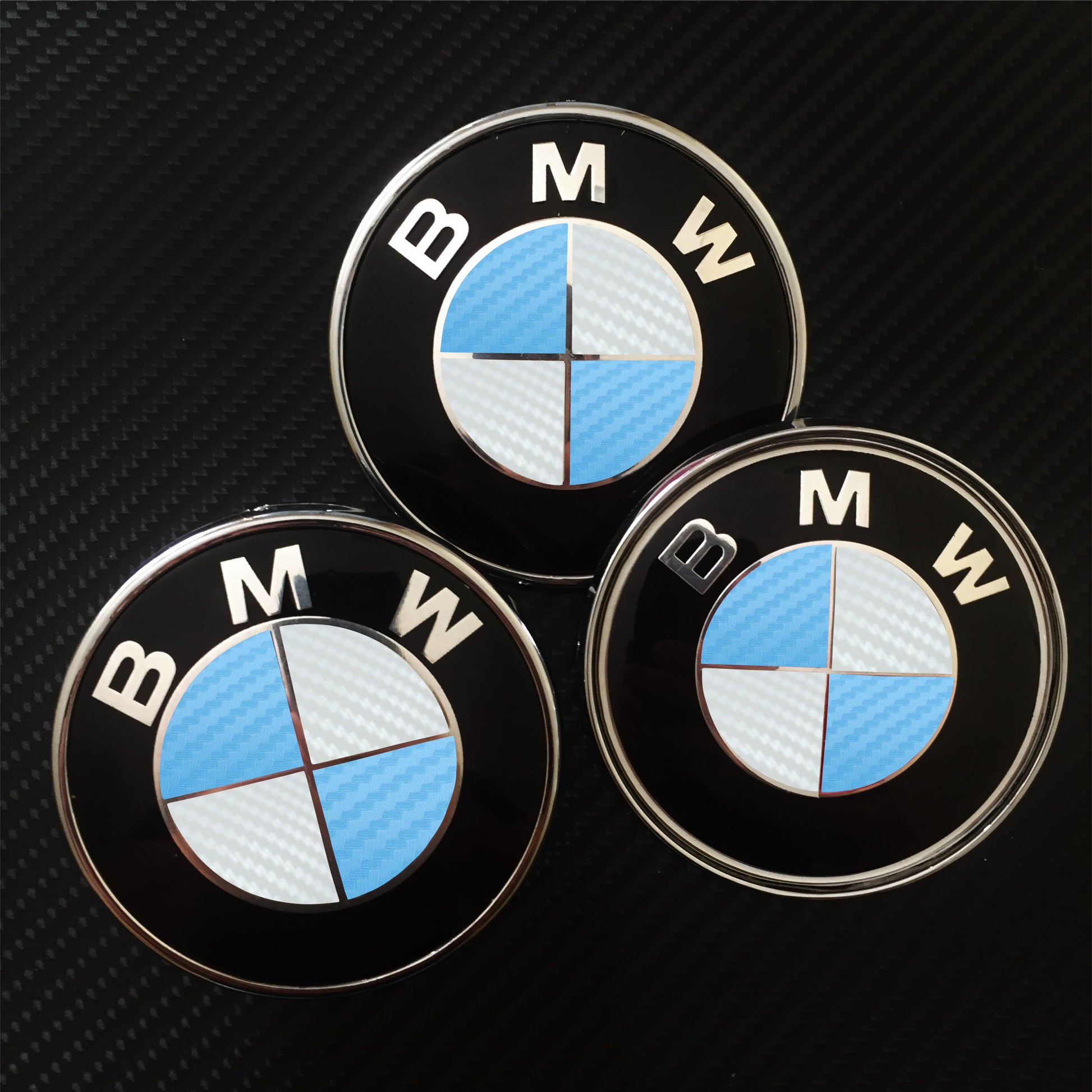 carbon white and light blue overlays for bmw badge