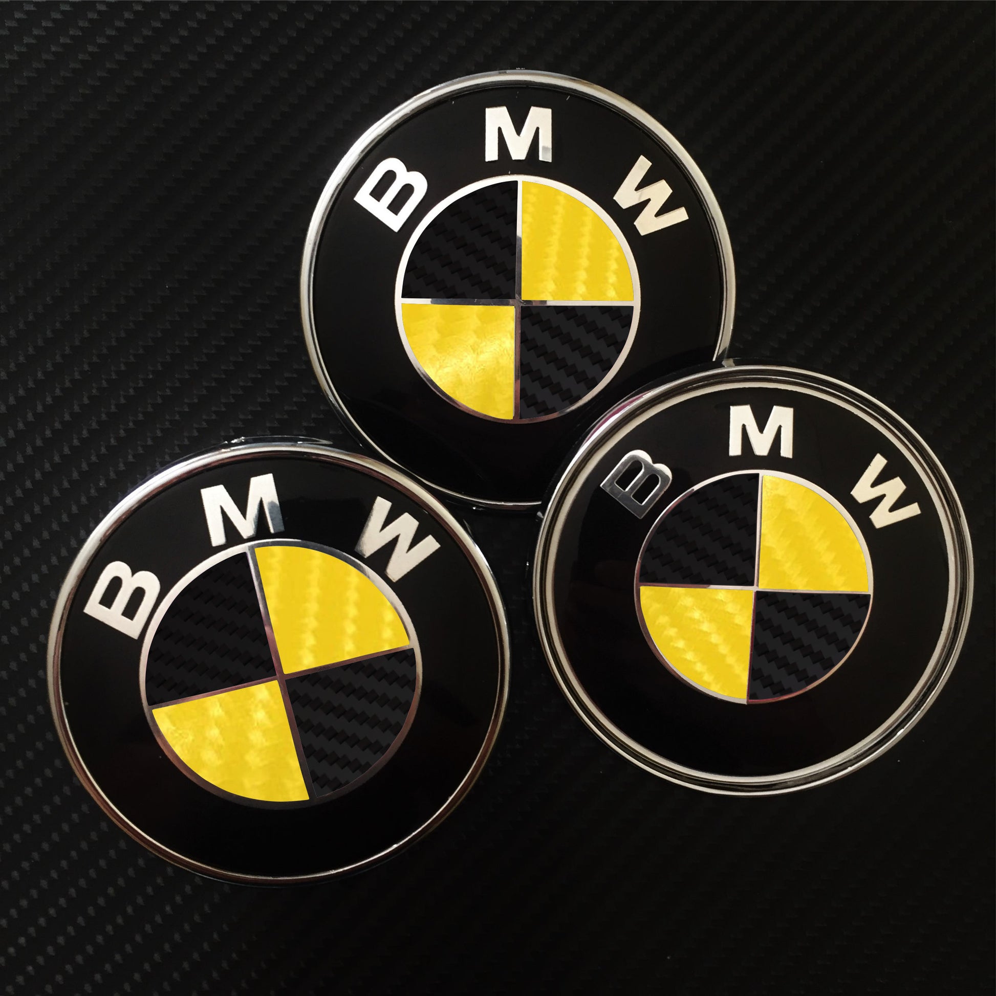 Black and Yellow Bmw Emblems Csrbon Overlays