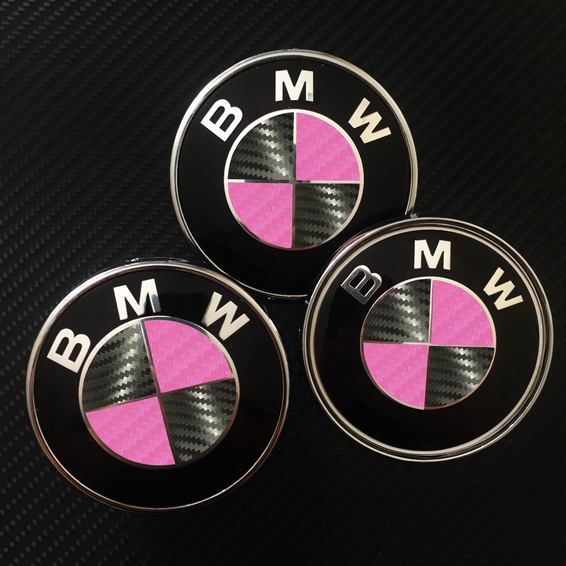 Black and Pink Carbon Overlays for Bmw Roundels