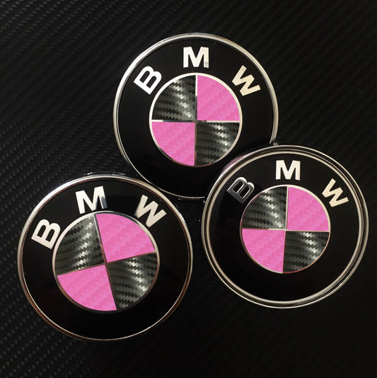 Black and Pink Carbon Overlays for Bmw Roundels